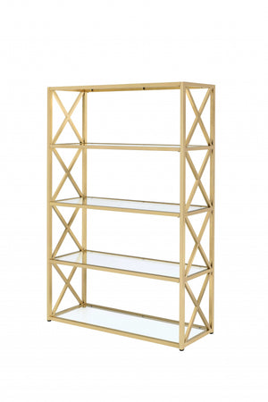 48' X 14' X 77' Clear Glass And Gold Bookcase