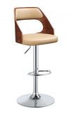 33' Sleek Walnut and Tan Faux Leather Adjustable Swivel Bar Stool