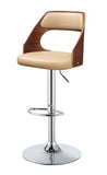 33' Sleek Walnut and Tan Faux Leather Adjustable Swivel Bar Stool