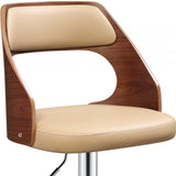 33' Sleek Walnut and Tan Faux Leather Adjustable Swivel Bar Stool