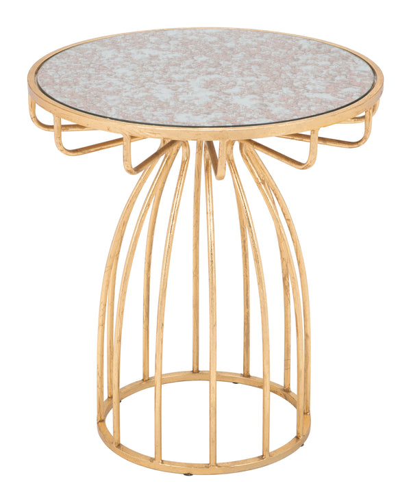 Zuo Modern Silo Glass, Steel Modern Commercial Grade Side Table Gold Glass, Steel