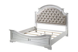 Florian Transitional Bed Beige Fabric(#) & Antique White 28717EK-ACME