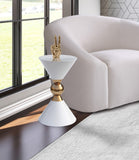 Malia Iron Contemporary White / Gold End Table - 14" W x 14" D x 21" H