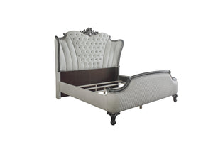 House Delphine Transitional Bed Charcoal Finish, 2-Tone Ivory Fabric(#CX19141-1) 28824CK-ACME