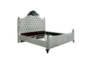House Delphine Transitional Bed Charcoal Finish, 2-Tone Ivory Fabric(#CX19141-1) 28844CK-ACME