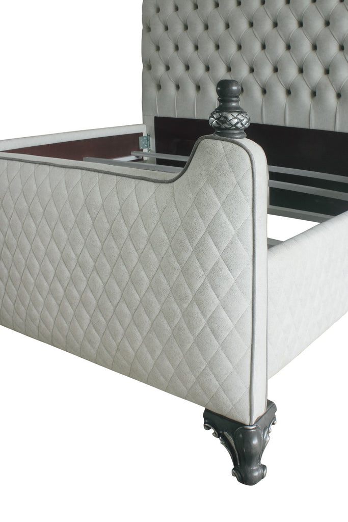 House Delphine Transitional Bed Charcoal Finish, 2-Tone Ivory Fabric(#CX19141-1) 28850Q-ACME