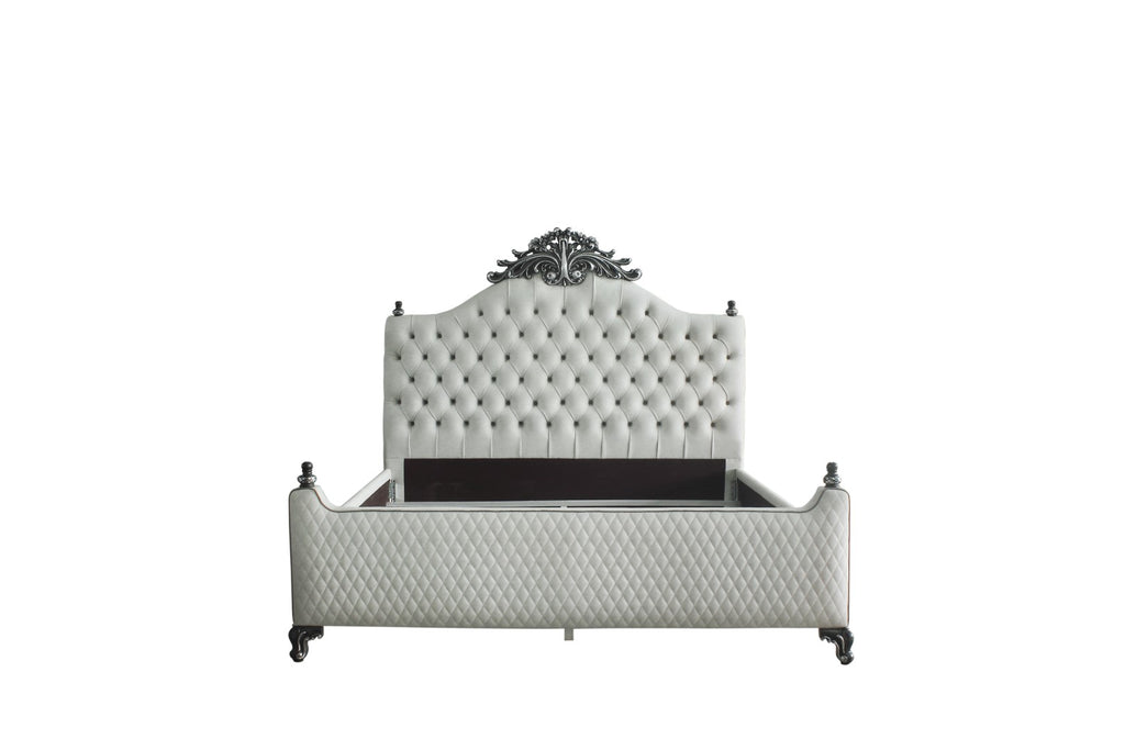 House Delphine Transitional Bed Charcoal Finish, 2-Tone Ivory Fabric(#CX19141-1) 28850Q-ACME