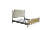 House Marchese Transitional Bed Pearl Gray Finish, Beige PU(#G02) 28884CK-ACME