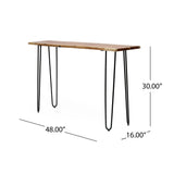 Noble House Plumb Handcrafted Modern Industrial Acacia Wood Console Table with Hairpin Legs, Natural and Black