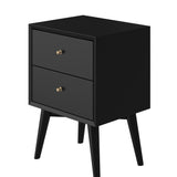 Alpine Furniture Flynn Mid Century Modern 2 Drawer Nightstand, Black 966BLK-02 Black Mahogany Solids & Okoume Veneer 18 x 15 x 26