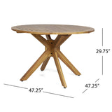 Casa Acacia Patio Dining Set, 4-Seater, 47" Round Table with X-Legs, Teak Finish, Cream Outdoor Cushions Noble House