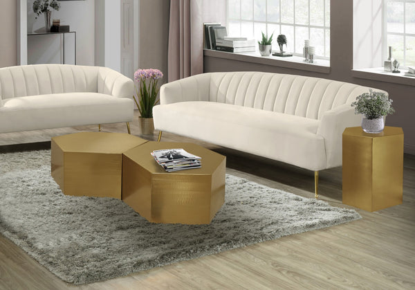 Hexagon Iron Contemporary Brushed Gold Coffee Table - 43.5" W x 24" D x 16.5" H
