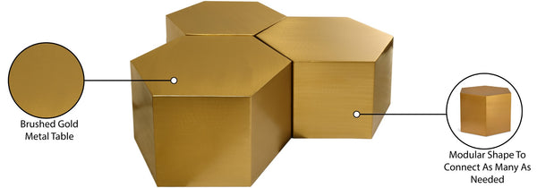 Hexagon Iron Contemporary Brushed Gold Coffee Table - 43.5" W x 42" D x 16.5" H