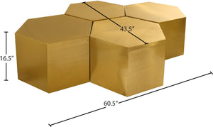 Hexagon Iron Contemporary Brushed Gold Coffee Table - 60.25" W x 43.5" D x 16.5" H