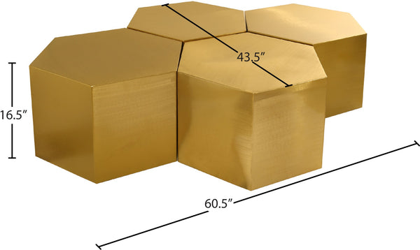 Hexagon Iron Contemporary Brushed Gold Coffee Table - 60.25" W x 43.5" D x 16.5" H