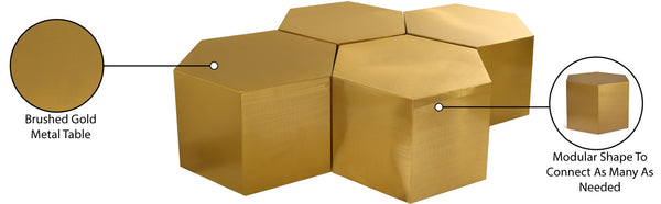 Hexagon Iron Contemporary Brushed Gold Coffee Table - 60.25" W x 43.5" D x 16.5" H