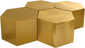 Hexagon Iron Contemporary Brushed Gold Coffee Table - 60.25" W x 43.5" D x 16.5" H