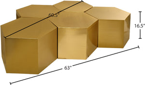 Hexagon Iron Contemporary Brushed Gold Coffee Table - 60.5" W x 62.75" D x 16.5" H
