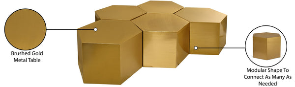 Hexagon Iron Contemporary Brushed Gold Coffee Table - 60.5" W x 62.75" D x 16.5" H