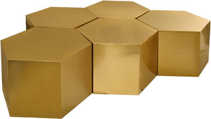 Hexagon Iron Contemporary Brushed Gold Coffee Table - 60.5" W x 62.75" D x 16.5" H