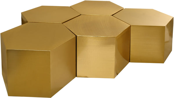 Hexagon Iron Contemporary Brushed Gold Coffee Table - 60.5" W x 62.75" D x 16.5" H