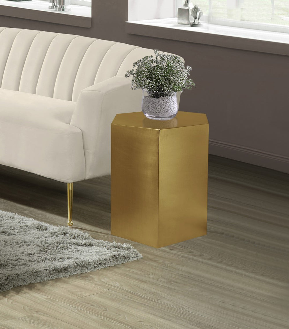 Hexagon Iron Contemporary Brushed Gold End Table - 24" W x 24" D x 22" H