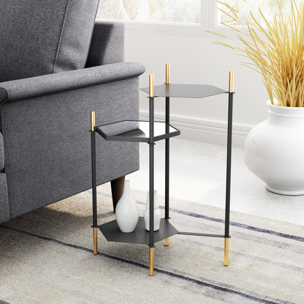 Zuo Modern William Steel, Glass Modern Commercial Grade Side Table Black, Gold Steel, Glass