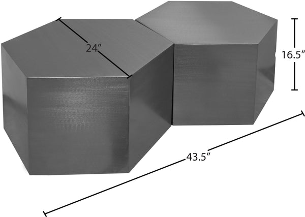 Hexagon Iron Contemporary Brushed Chrome Coffee Table - 43.5" W x 24" D x 16.5" H