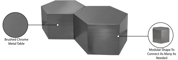 Hexagon Iron Contemporary Brushed Chrome Coffee Table - 43.5" W x 24" D x 16.5" H