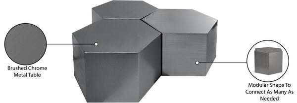 Hexagon Iron Contemporary Brushed Chrome Coffee Table - 43.5" W x 42" D x 16.5" H