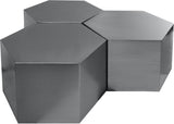 Hexagon Iron Contemporary Brushed Chrome Coffee Table - 43.5" W x 42" D x 16.5" H