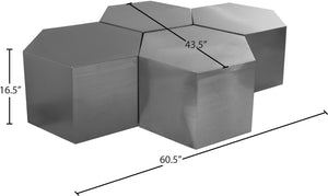 Hexagon Iron Contemporary Brushed Chrome Coffee Table - 60.25" W x 43.5" D x 16.5" H
