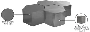 Hexagon Iron Contemporary Brushed Chrome Coffee Table - 60.25" W x 43.5" D x 16.5" H