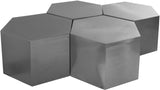 Hexagon Iron Contemporary Brushed Chrome Coffee Table - 60.25" W x 43.5" D x 16.5" H