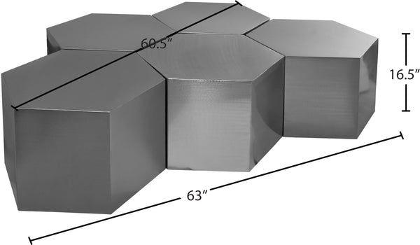 Hexagon Iron Contemporary Brushed Chrome Coffee Table - 60.5" W x 62.75" D x 16.5" H