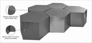 Hexagon Iron Contemporary Brushed Chrome Coffee Table - 60.5" W x 62.75" D x 16.5" H
