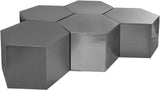 Hexagon Iron Contemporary Brushed Chrome Coffee Table - 60.5" W x 62.75" D x 16.5" H