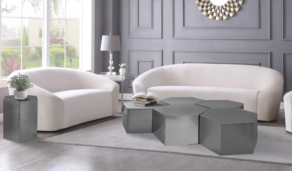 Hexagon Iron Contemporary Brushed Chrome Coffee Table - 60.5" W x 62.75" D x 16.5" H