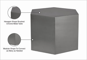 Hexagon Iron Contemporary Brushed Chrome Coffee Table - 24" W x 24" D x 16.5" H