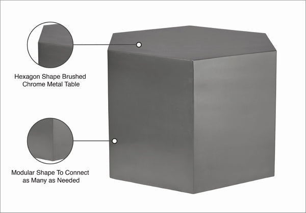 Hexagon Iron Contemporary Brushed Chrome Coffee Table - 24" W x 24" D x 16.5" H