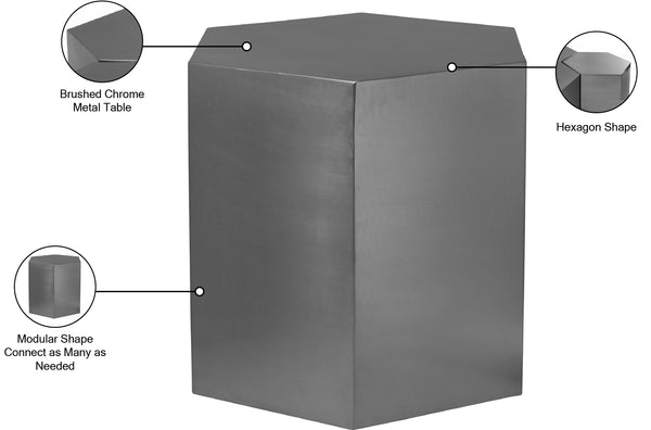 Hexagon Iron Contemporary Brushed Chrome End Table - 24" W x 24" D x 22" H