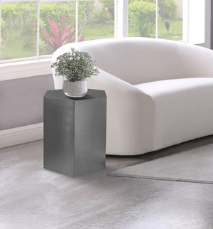 Hexagon Iron Contemporary Brushed Chrome End Table - 24" W x 24" D x 22" H