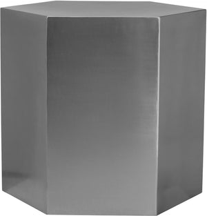 Hexagon Iron Contemporary Brushed Chrome End Table - 24" W x 24" D x 22" H