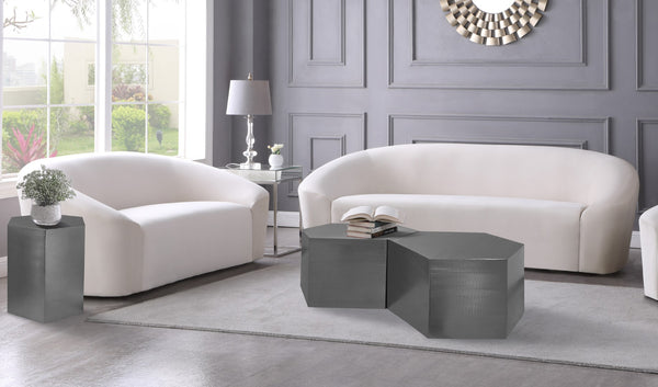 Hexagon Iron Contemporary Brushed Chrome End Table - 24" W x 24" D x 22" H