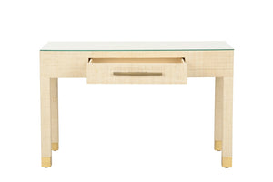 Sophisticate Console Table - Elegant Natural Saguran Design with Tempered Glass Top & Antique Brass Handle