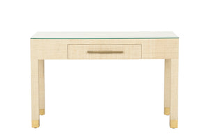 Sophisticate Console Table - Elegant Natural Saguran Design with Tempered Glass Top & Antique Brass Handle