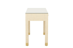 Sophisticate Console Table - Elegant Natural Saguran Design with Tempered Glass Top & Antique Brass Handle