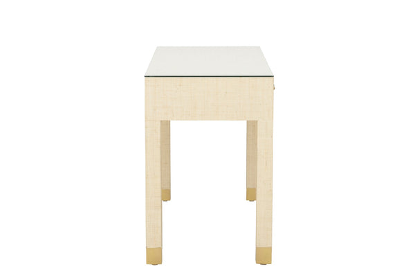 Sophisticate Console Table - Elegant Natural Saguran Design with Tempered Glass Top & Antique Brass Handle