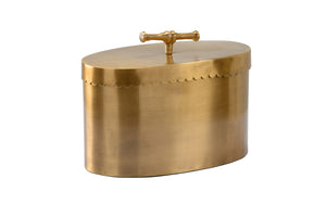 Buttercup Brass Box - Elegant Antique Storage with Bamboo Handle & Scalloped Edge, 9x12 Inches