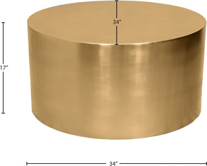 Cylinder Iron Contemporary Brushed Gold Coffee Table - 32" W x 32" D x 16.5" H